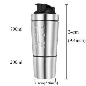 custom 700ml leak proof bpa free stainless steel protein shaker bottle with mixer ball and detachable storage cup 1081602p