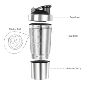 custom 700ml leak proof bpa free stainless steel protein shaker bottle with mixer ball and detachable storage cup 1081602p