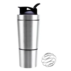 custom 700ml leak proof bpa free stainless steel protein shaker bottle with mixer ball and detachable storage cup 1081602p