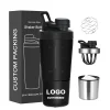 stainless steel protein shaker bottle 700ml leak proof, bpa free with mixer ball and detachable storage cup