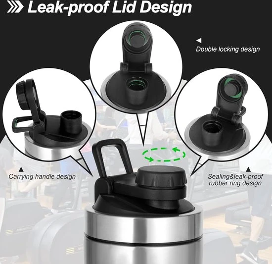 stainless steel protein shaker bottle 700ml leak proof, bpa free with mixer ball and detachable storage cup
