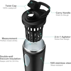 double walled vacuum insulated stainless steel shaker bottle bpa free and leak proof stainless steel thermal bottle for protein 1081603p