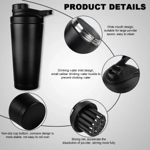 double walled vacuum insulated stainless steel shaker bottle bpa free and leak proof stainless steel thermal bottle for protein 1081603p