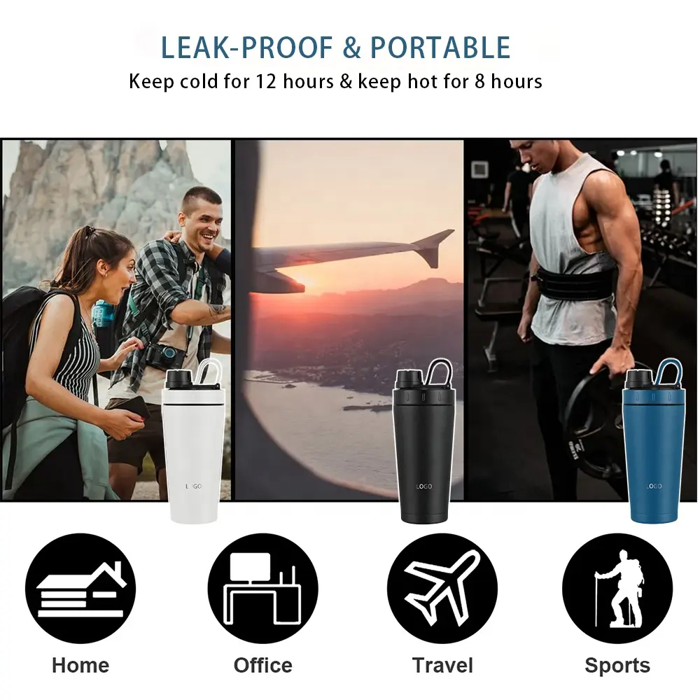 20 oz insulated stainless steel protein shaker bottle leakproof, sweatproof dishwasher safe double wall, odor resistant, bpa free1081604p