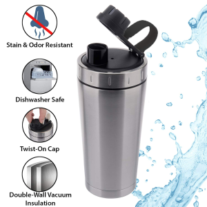 20 oz insulated stainless steel protein shaker bottle leakproof, sweatproof dishwasher safe double wall, odor resistant, bpa free1081604p