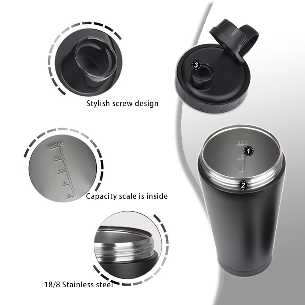 20 oz insulated stainless steel protein shaker bottle leakproof, sweatproof dishwasher safe double wall, odor resistant, bpa free1081604p