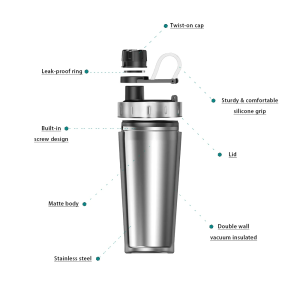20 oz insulated stainless steel protein shaker bottle leakproof, sweatproof dishwasher safe double wall, odor resistant, bpa free1081604p