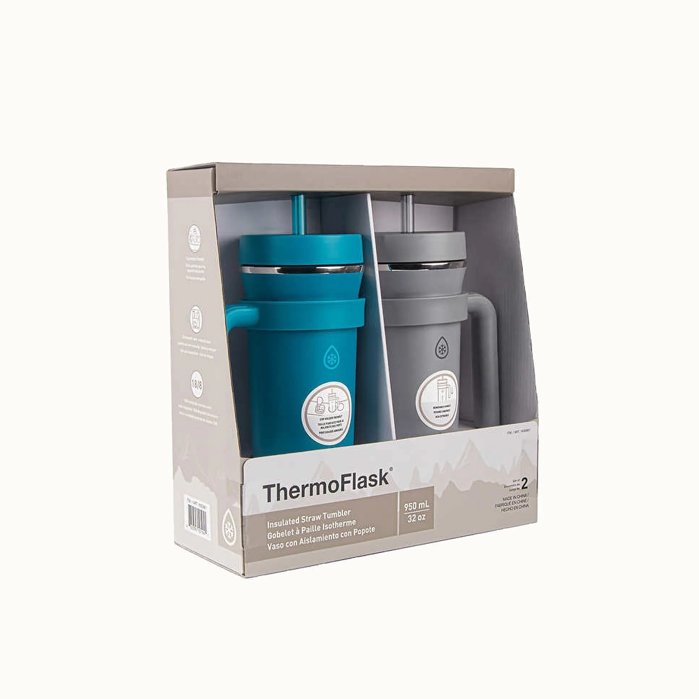 3 thermoflask 32oz insulated standard straw tumbler with handles 2 pack teal grey