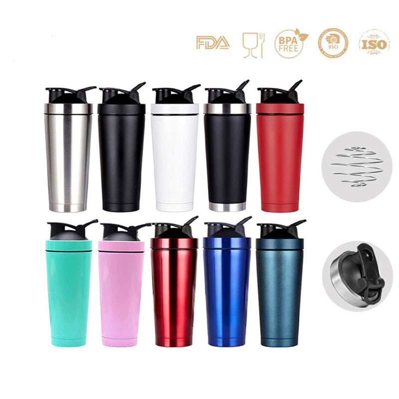 550ml 750ml double walled insulated stainless steel sports fitness water bottle protein shaker with stirring ball 1081605p
