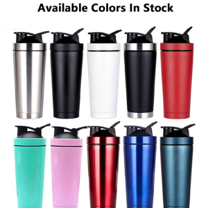 550ml 750ml double walled insulated stainless steel sports fitness water bottle protein shaker with stirring ball 1081605p