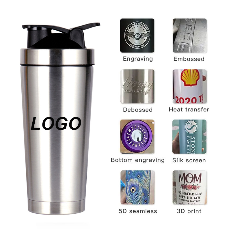 550ml 750ml double walled insulated stainless steel sports fitness water bottle protein shaker with stirring ball 1081605p