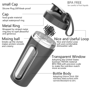 custom logo 28oz double walled insulated stainless steel visible window protein shaker bottles 1081606p