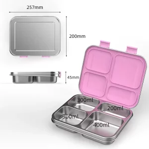 AOHEA Stainless Steel Bento Lunch box for kids & Adults, Insulated Stainless Steel Lunch box 4Compartments for hot & cold meals