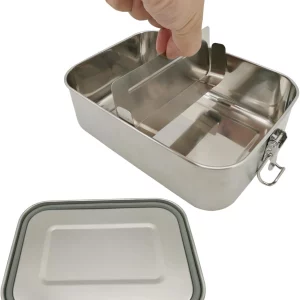 the metal lunch container is designed with lockable clips