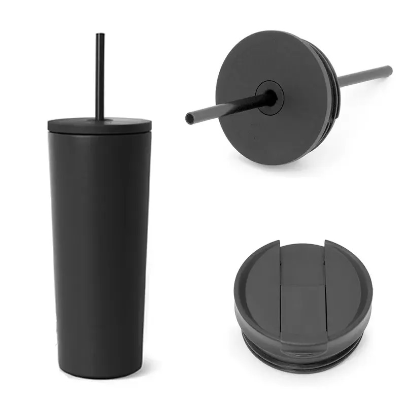 Stainless Steel Tumbler Set - 12oz, 16oz, 20oz, 24oz, Double Wall Vacuum Insulated, 2 Lids, Straw,