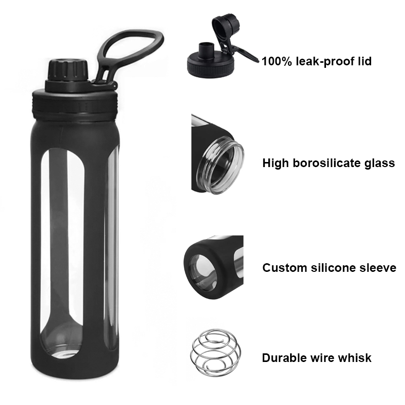 High Borosilicate Glass Protein Powder Shaker Bottles With Silicone Sleeve 1081601G - Image 4