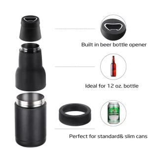 3 In 1 Slim Can Cooler Insulated, Vacuum Insulated Double Walled Stainless Steel Beer Bottle Holder