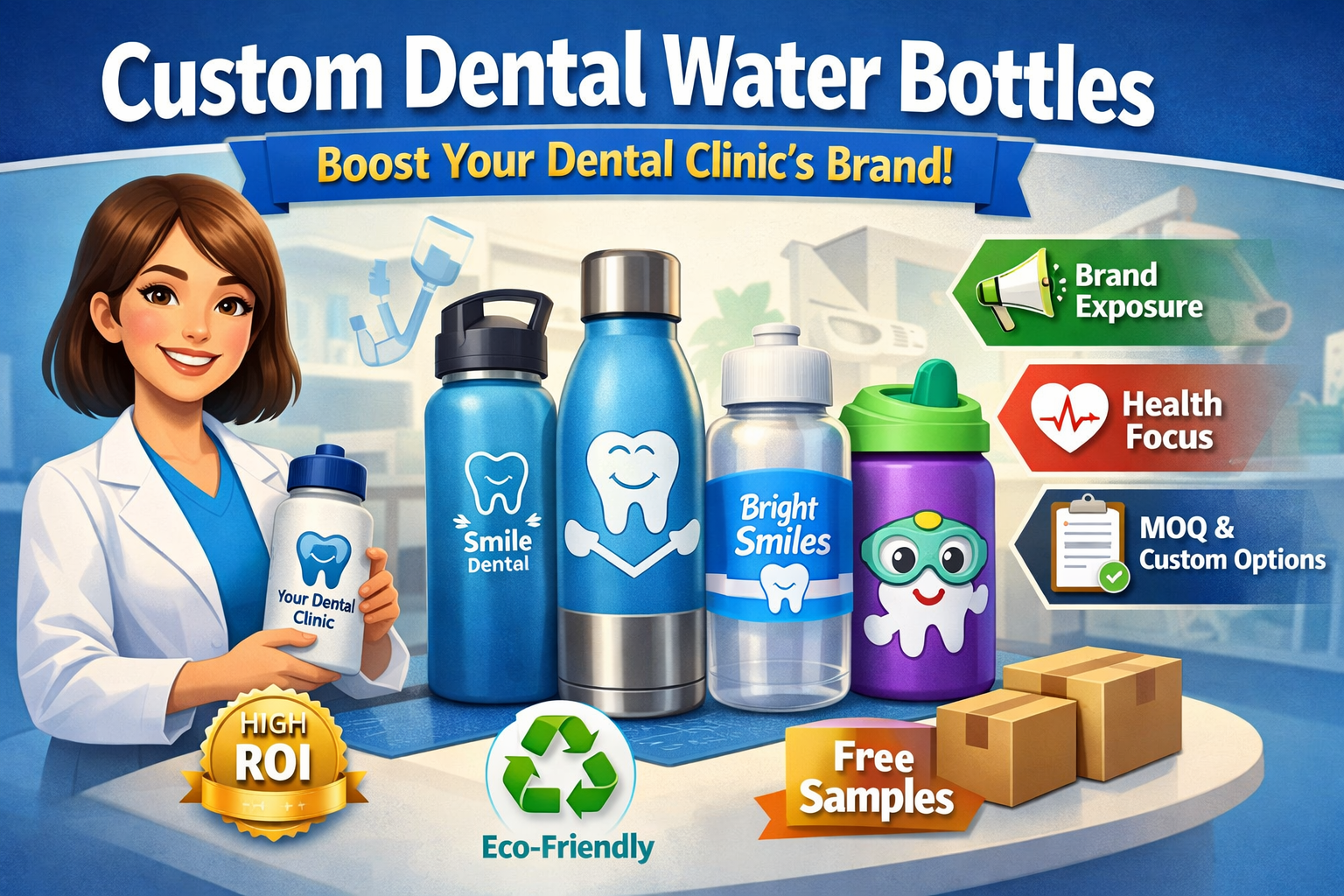 Custom Dental Water Bottles for Dental Clinics