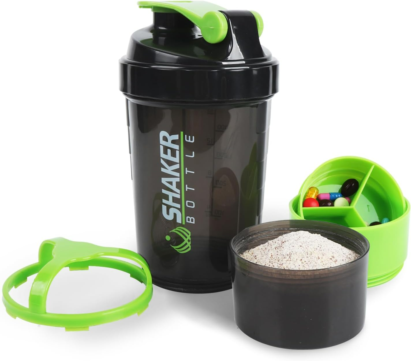 Leak Proof GYM Cup for Protein Mixes with Powder Storage & Pill Organizer