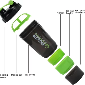 Leak Proof GYM Cup for Protein Mixes with Powder Storage & Pill Organizer