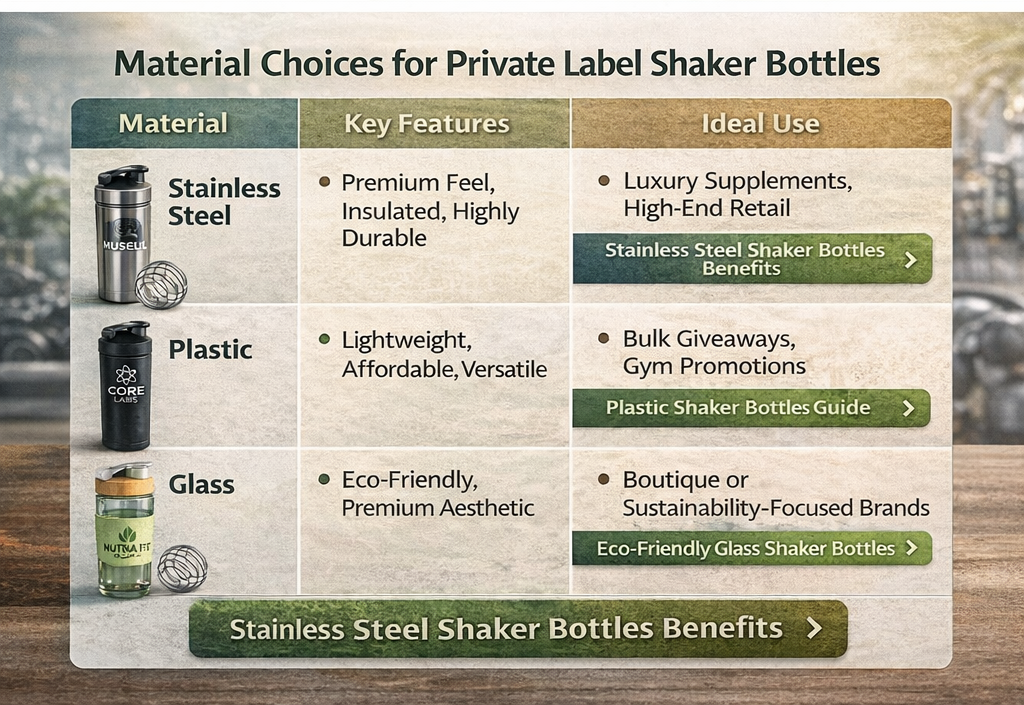 Shaker Bottle Material Choices & Branding Options