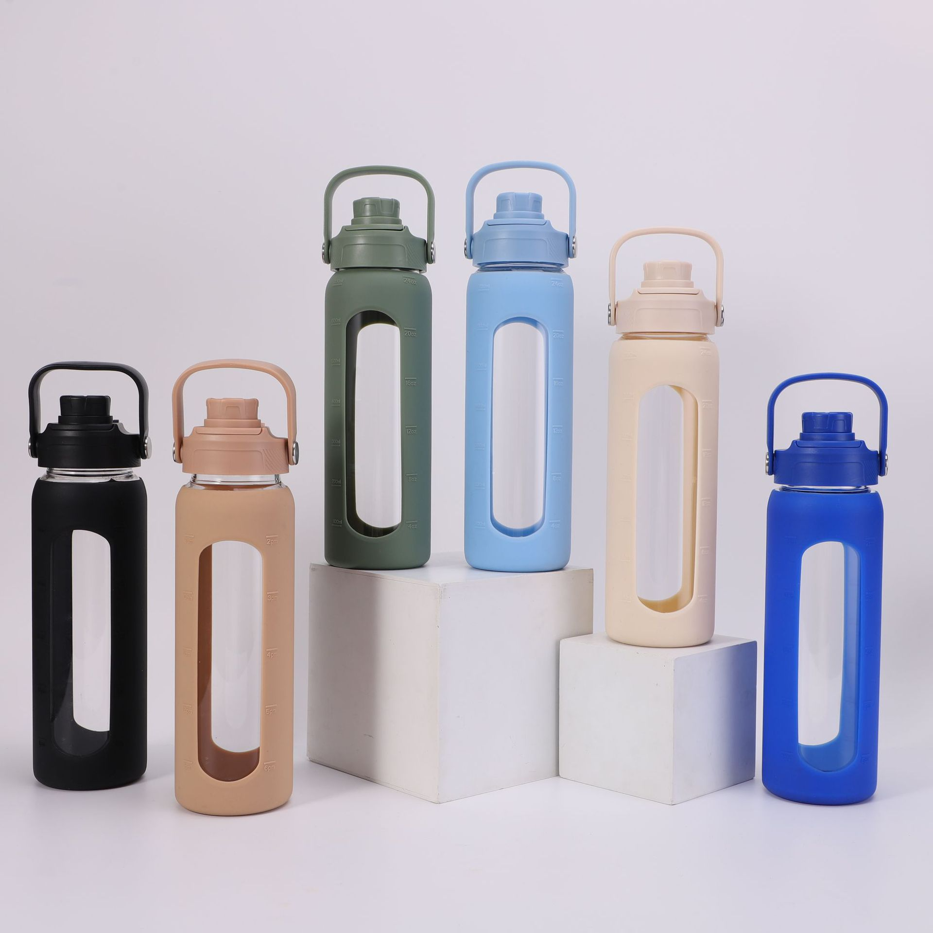 Screw Top Lid Borosilicate Glass Drink Tumblers With Protection Silicone Sleeve 1081607G - Image 2