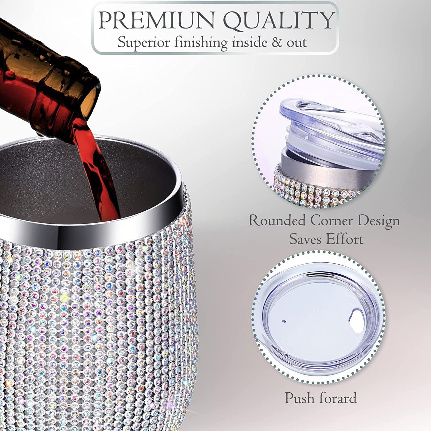 12oz Rhinestone Bling Vacuum Insulated Coffee Tumblers With Lid 1081647T - Image 4