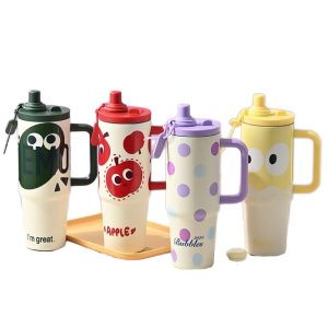 colorful tumbler with handle and straw