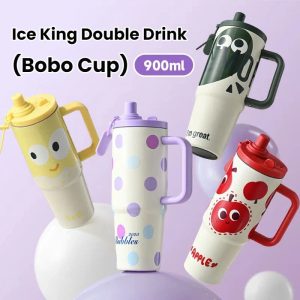 double walled insulated tumbler with handle and straw