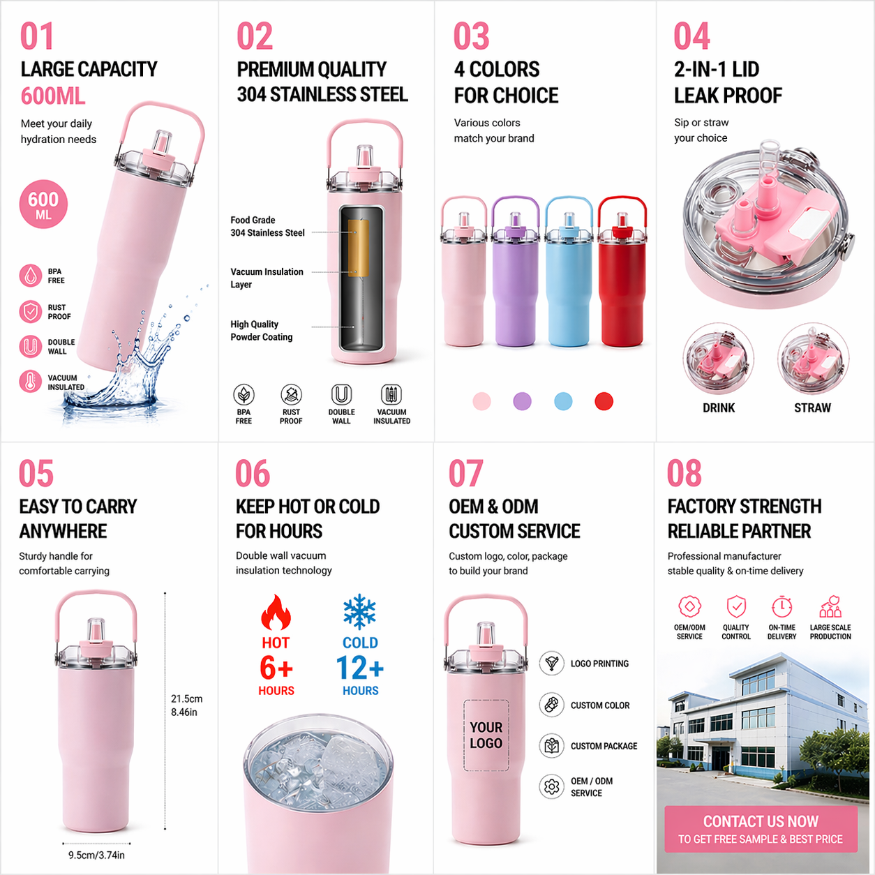 OEM tumbler with handle and straw