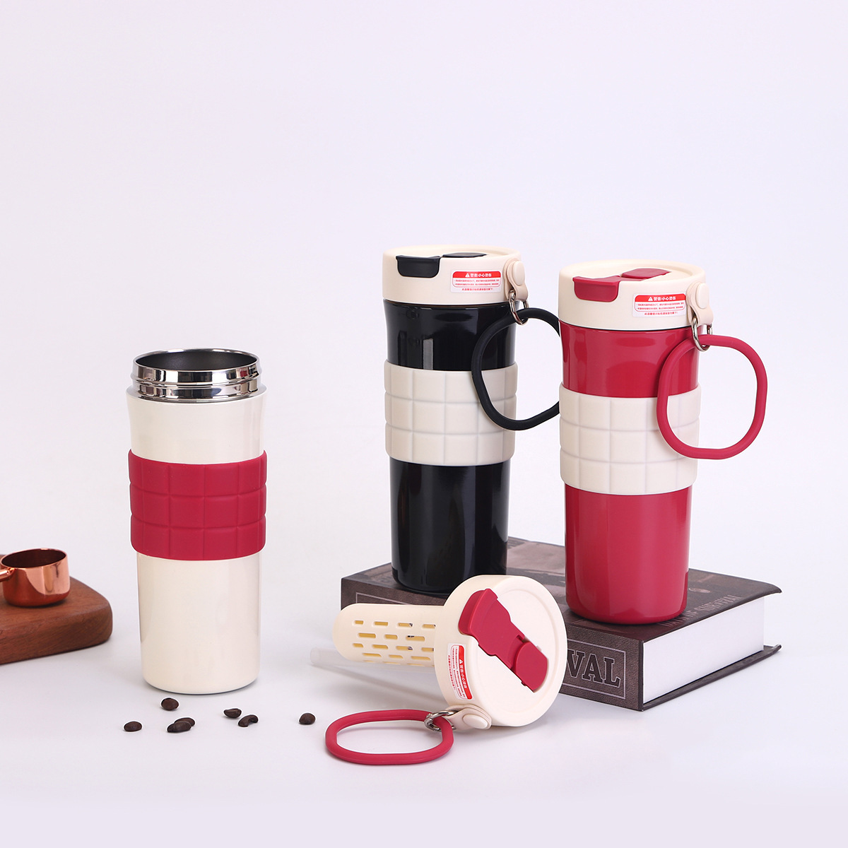 550ml 2 In 1 Drinking Lid Coffee Tumbler With Silicone Cover 1081656T - صورة 550ml 2 In 1 Drinking Lid Coffee Tumbler With Silicone Cover 1081656T - صورة 2